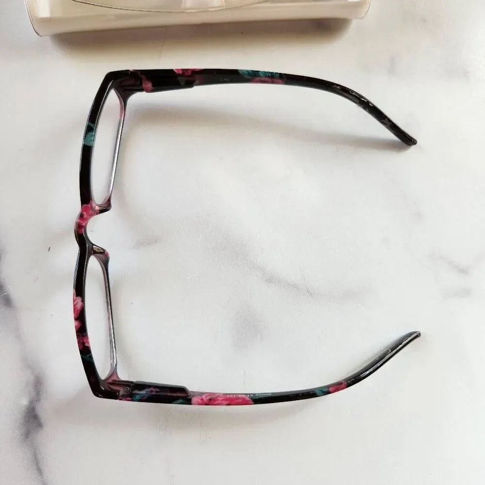 A.J. Morgan floral reading glasses readers eyeglasses black red